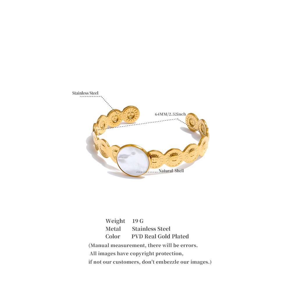 Eetit 64mm Popular Stainless Steel Round Shell Sun Cuff Bracelet Bangle Tarnish Resistant Metal Golden Attractive Jewelry