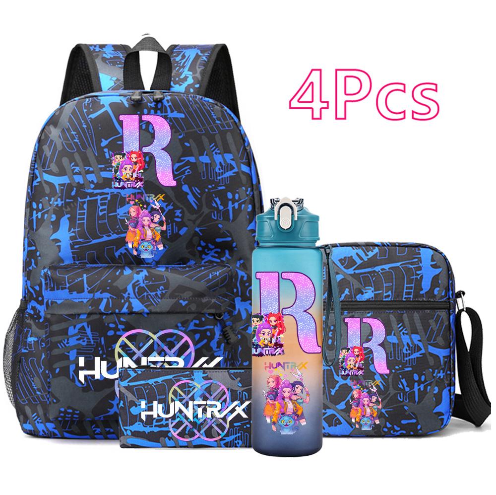 4 st/set Anime Tryckt Ryggsäck Stor Kapacitet Bokväska Axelväska Fodralväska med 750 ml Vattenflaska Pojke Flicka Skolväska Mochila