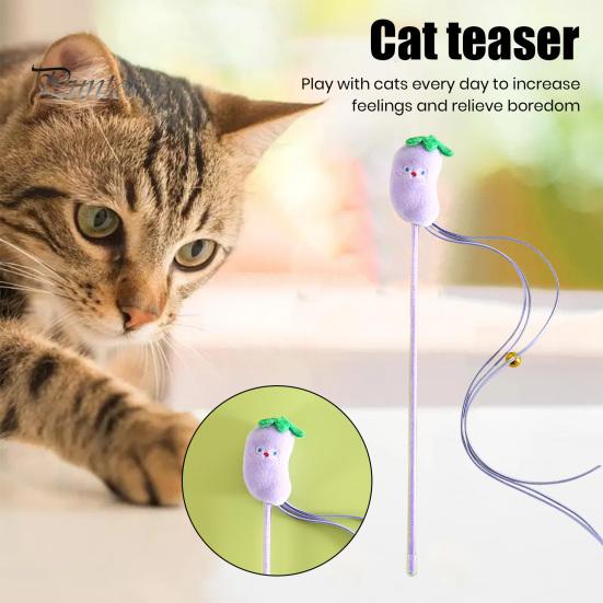 Cat Tease Stick Toy Interactive Bite-Resistant Plush Cartoon Fruits Cats Stick Attracts Attention Kitten Teaser Wand Toy for Playing