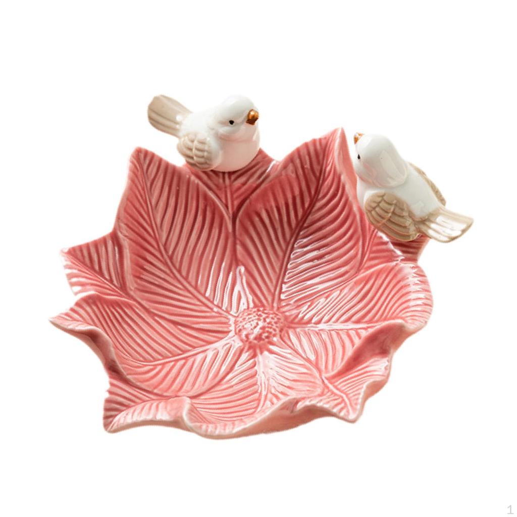 Ceramiczna taca na biżuterię w kształcie kwiatu na pierścionki, talerzyk na przekąski, 14,5 x 4,5 cm, ze statuetką ptaka, uchwyt