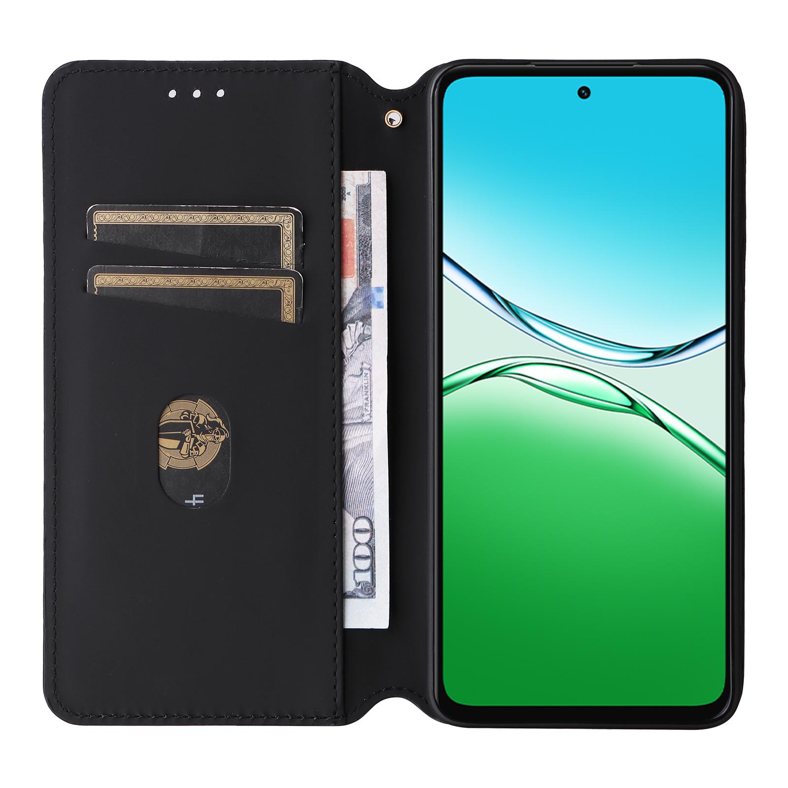 

For Oppo A5 5G/4G/A5m Case Wallet Rhombus Imprinted Leather Phone Cover Black
