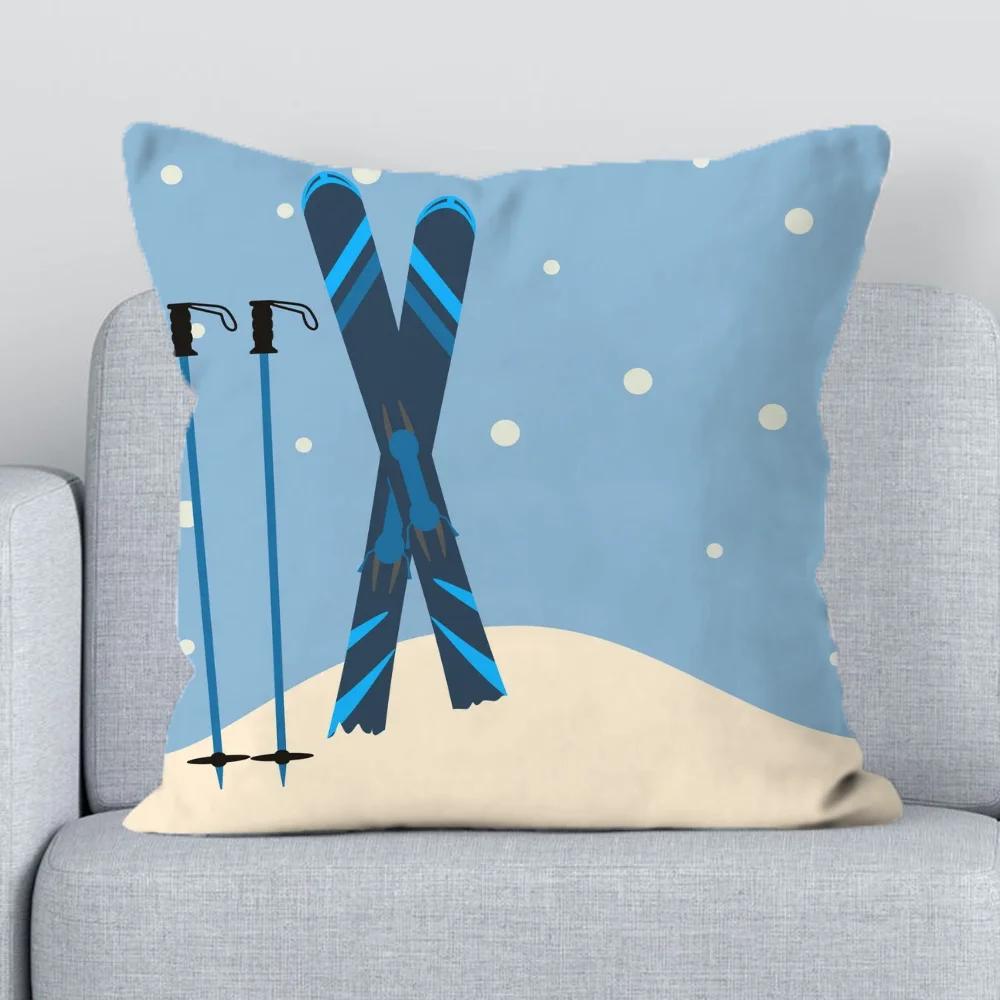 Ski Prop Pattern Covers for Bed Pillows Decorative Pillowcases 40x40 Body Pillow Cover 45x45 Short Plush Pillowcase Sofa Cushion