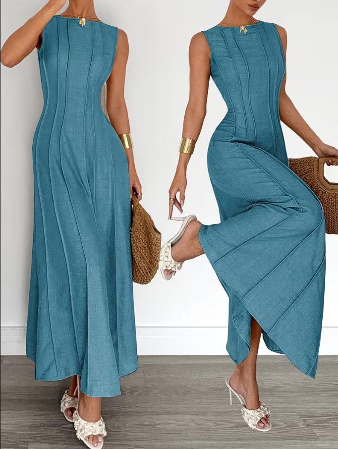 Europe and the United States Popular Women's Clothing New Sleeveless Elegant Pleated Dress