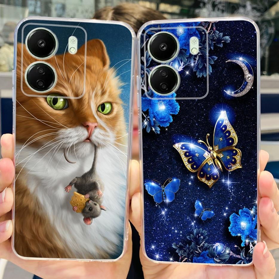 For Xiaomi Poco C65 Case Cute Cat Butterfly Cover Soft TPU Phone Case For Xiaomi Redmi 13C Redmi13C PocoC65 Fundas 6.74'' Bumper