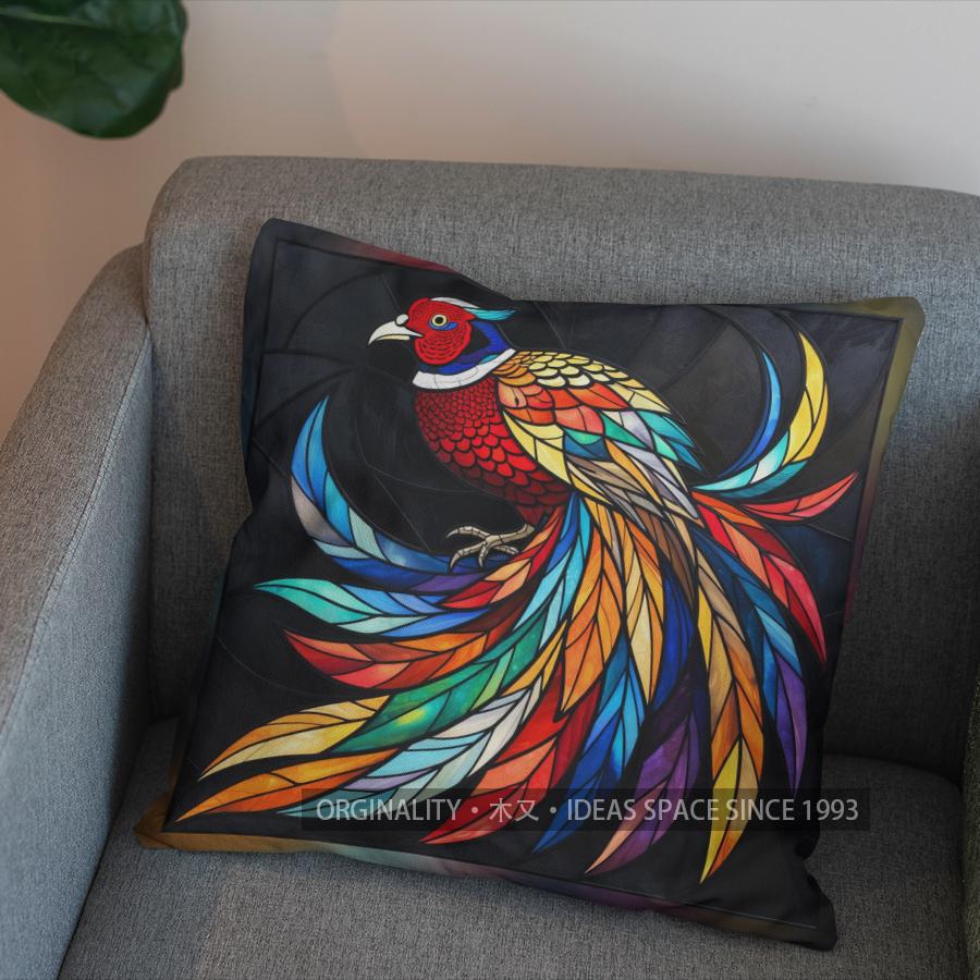 2D Colorful Pheasant Art Pillow For Home Decor Pattern Cushion Cover Suitable For Sofa Bedroom Car Pillow Cover