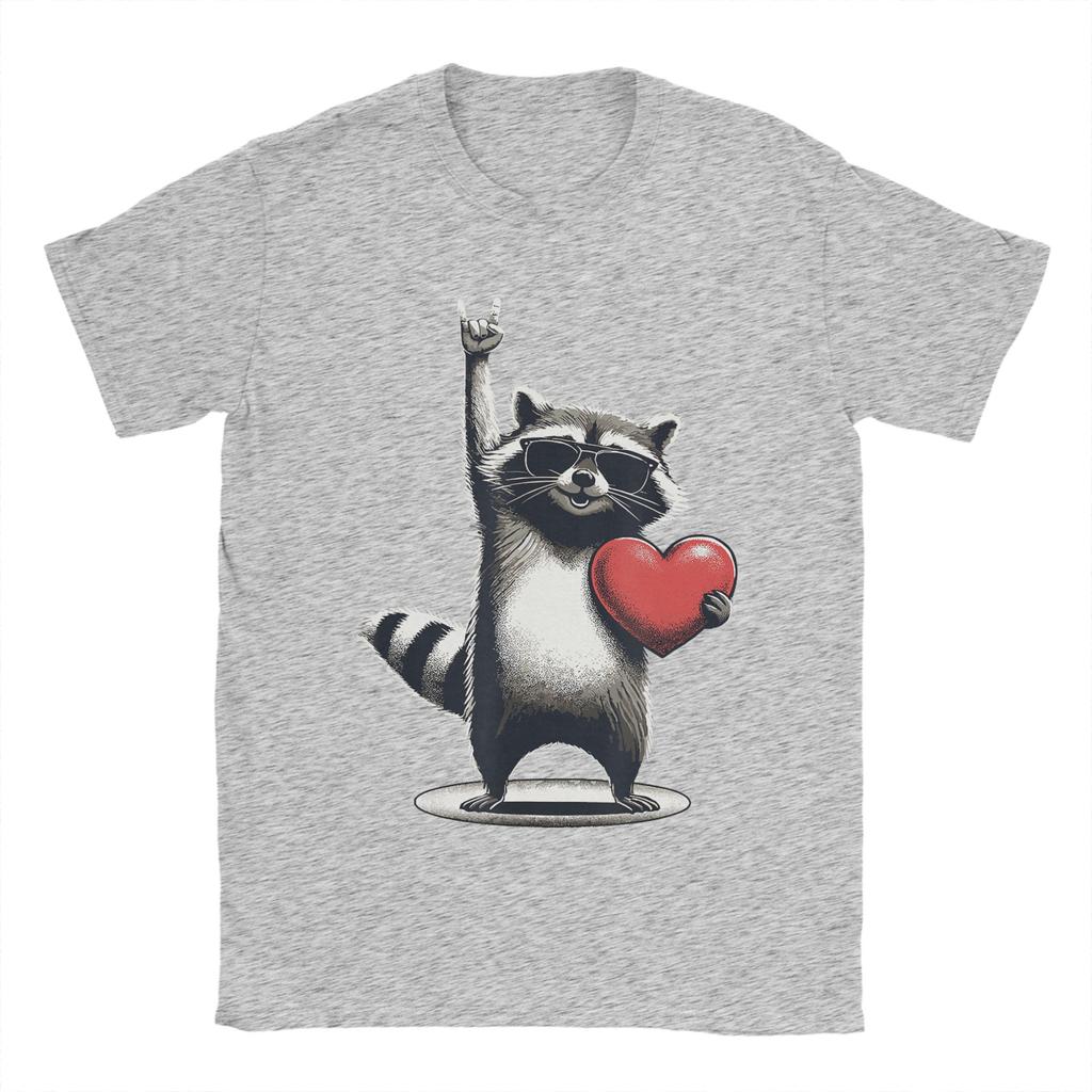 Funny Raccoon Rock On Unisex Women Valentines Day Cotton T Shirt For Unisexs Summer Classic TShirts Plus Size Casual Clothes
