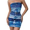 New European and American Denim Print Tube Top Women's Dress, Sexy Spice Girl Waist Short Skirt, Hot-selling Women
