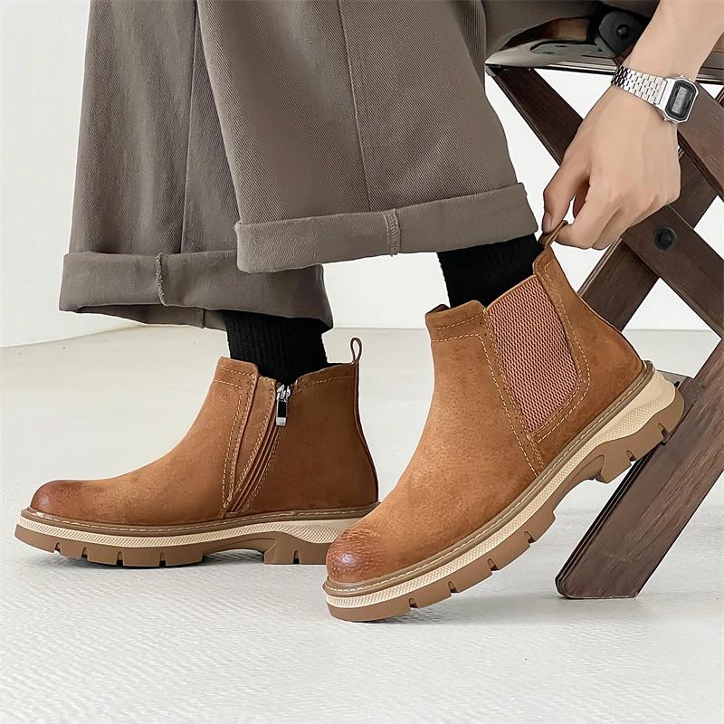 High-quality Comfort Chelsea Men's Boots Nubuck Leather Round Head Business High Top Leather Shoes Outdoor Versatile Ankle Boot