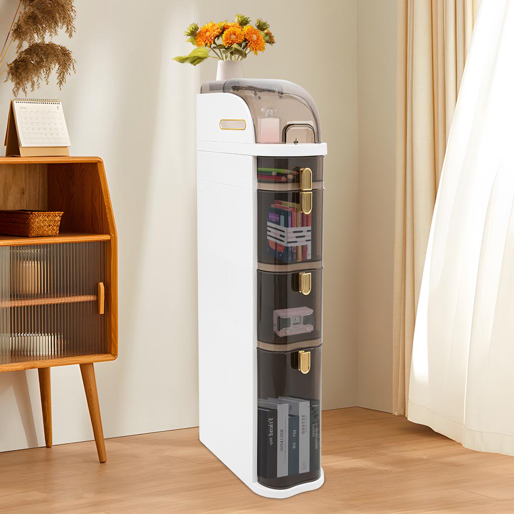 Bymaocar 4-Tier Free Standing Toilet Holder and Storage Bathroom Floor Cabinet Organizer Plastic Narrow Slim Cabinet With Wheels