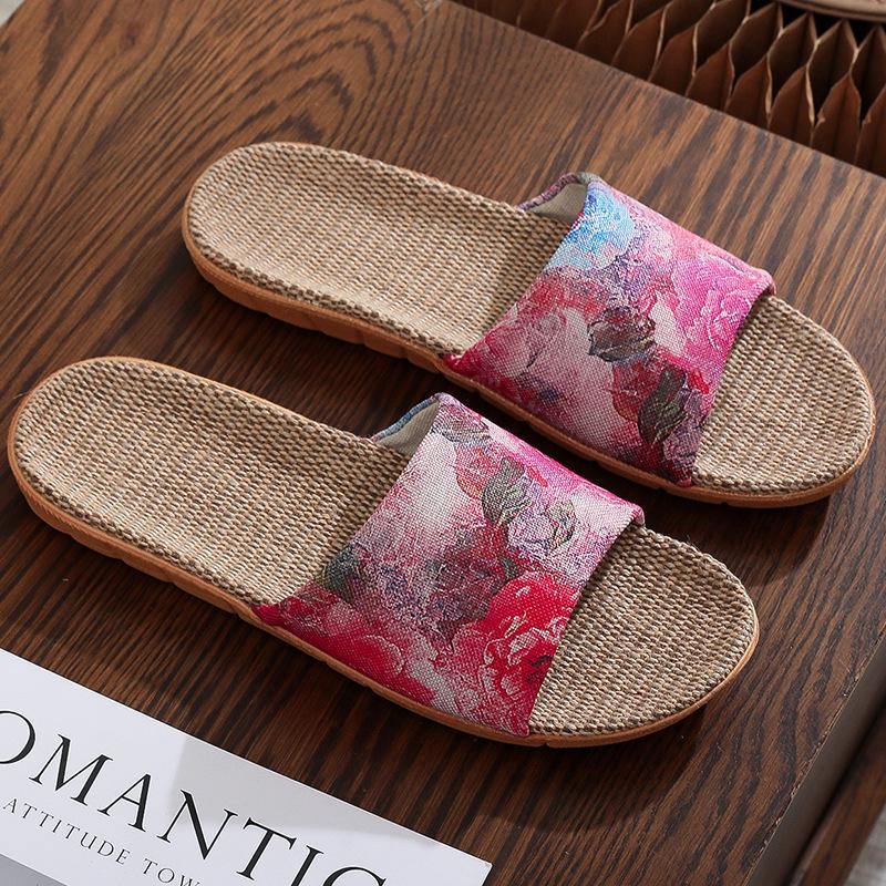Women s Summer Cotton Linen Non-Slip Indoor Slippers for Couples 37-38