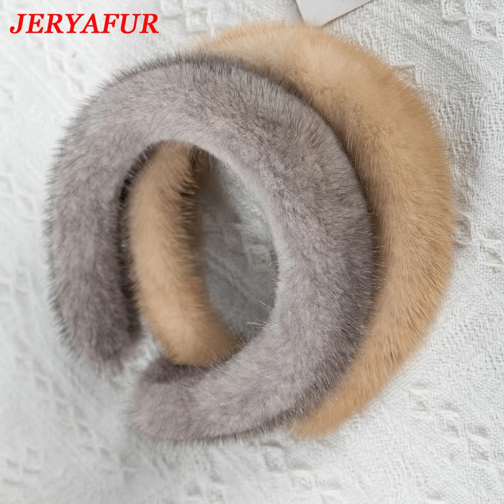 JERYAFUR 2023, de lux, iarnă, pentru femei, bentite din blană de nurcă, de înaltă calitate, banda de păr din blană reală, cadou cu blană.