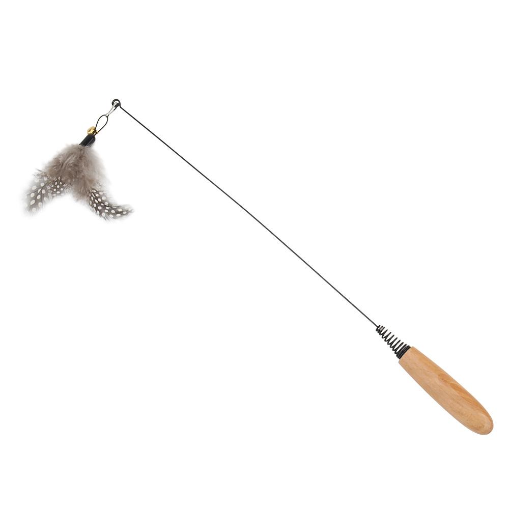 Spring Cat Teaser Stick Feather Wood Handle Cat Toy Elastic Spring Pet Toy