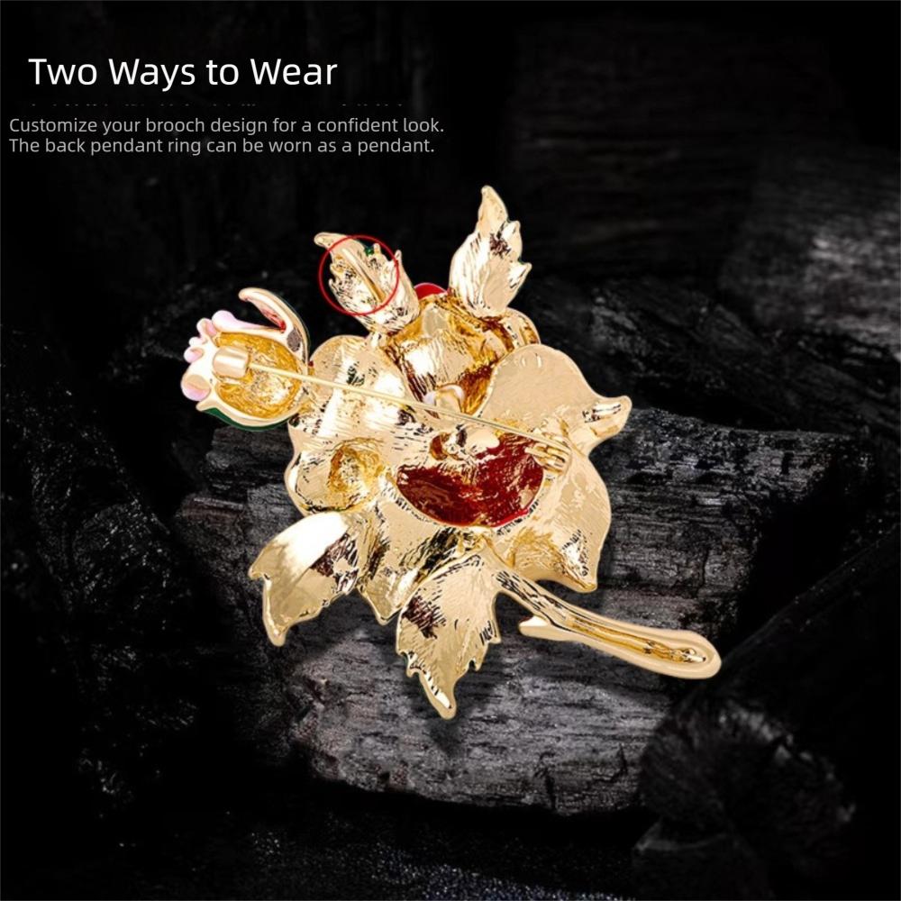 Alloy Rhinestone Brooch Luxury Enamel Fashion Rose-flower Brooches  Jewelry Accessories Gift