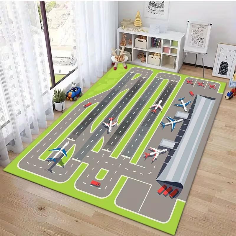 

Kids Realistic Airport Runway Play Rug Non Slip Soft Educational Interactive Carpet for Children Bedroom Playroom and Game Area 40X60cm
