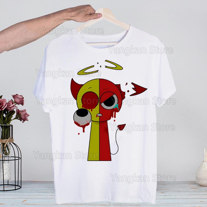 Sprunki Plush T Shirts for Guys O-Neck Short Sleeve Regular Mens Height Quality Men Hip-Hop Tee Shirt