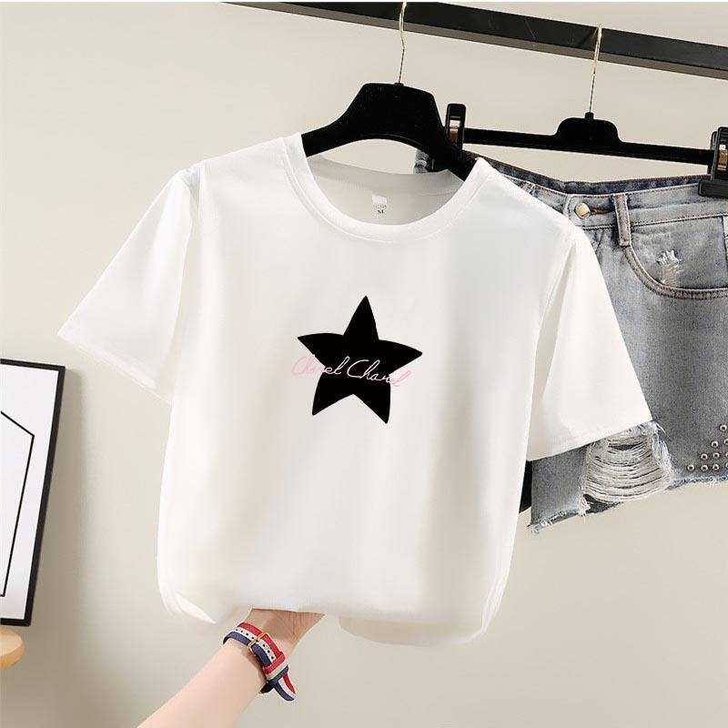 2025 Sommar Casual lös student T-shirt Dam t-shirts Harajuku grafiskt tryck Kortärmade T-shirts Dam Y2k Toppar