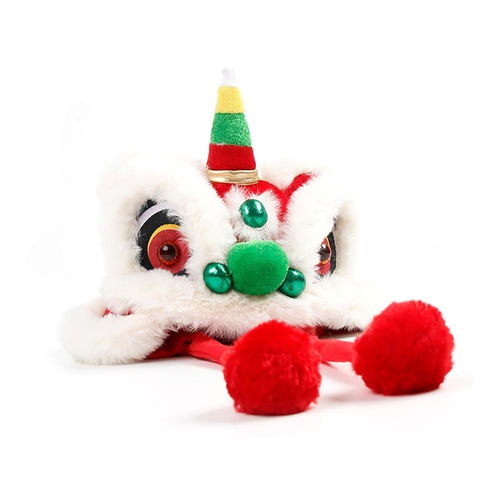 Warm Dog Lion Dance Hat Adjustable Celebration Pet Hat for New Year Christmas Holiday