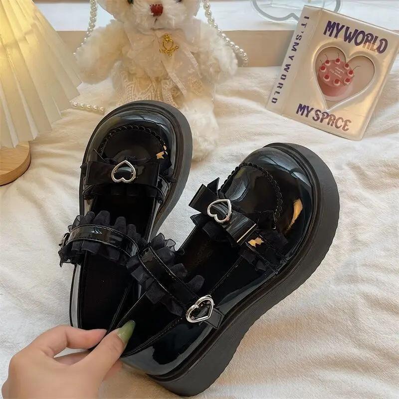 Gothic Kawaii Japanese Style Lolita Platform Round Toe with Medium Heels Bow Mary Jane Shoes for Women Woman Pumps Cute Lastest
