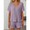 Sommer Neu Einfarbig Rippenstreifen Pyjama Kurzarm Hausanzug Set