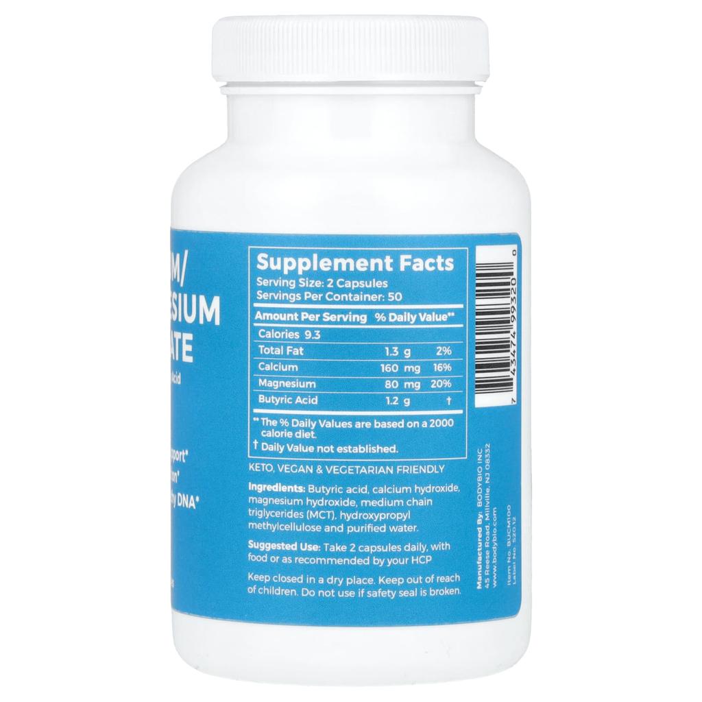 Calcium/Magnesium Butyrate, Non-GMO, 100 Capsules