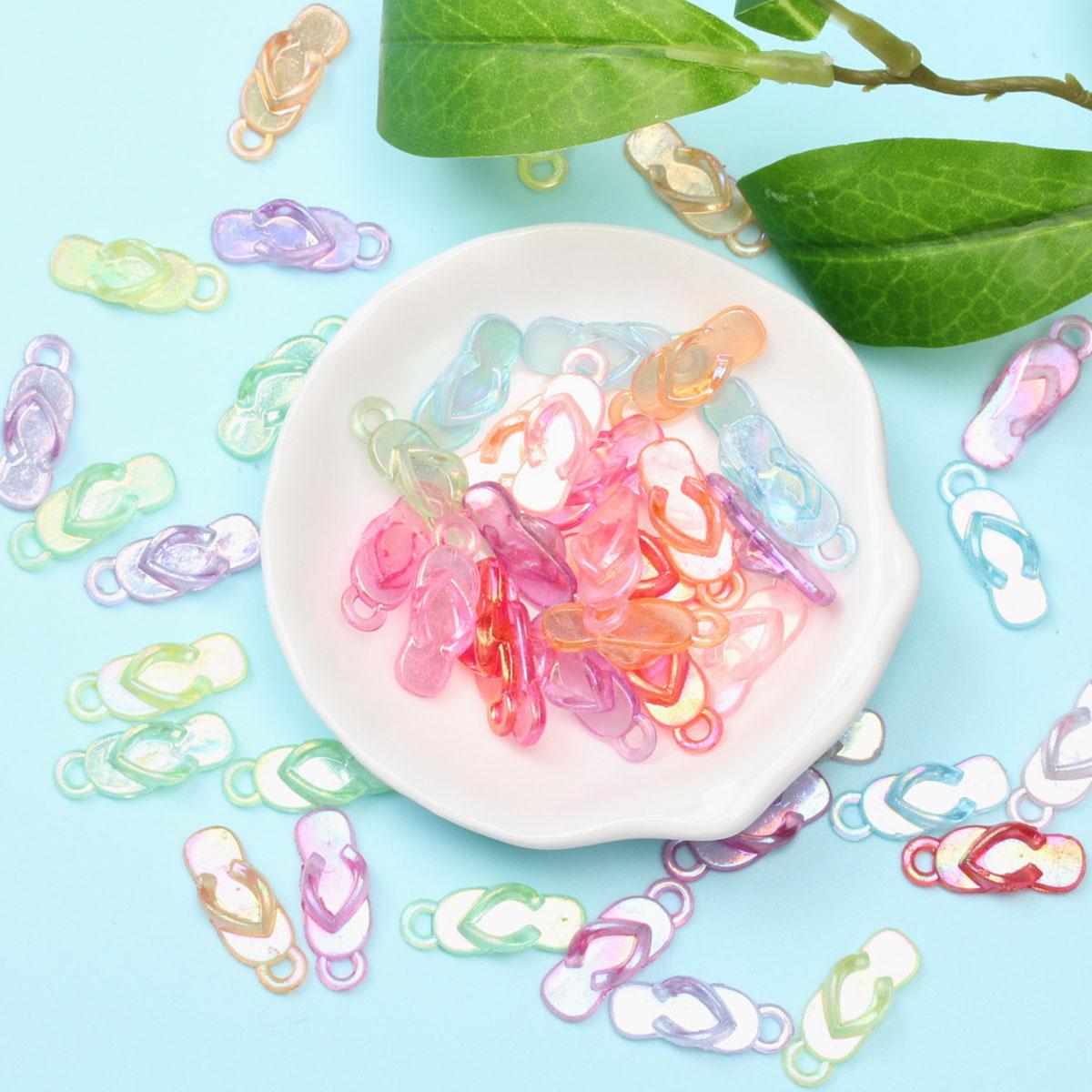 

60шт Бусины ручной работы из материала ярких цветов 8*22мм в форме тапочек