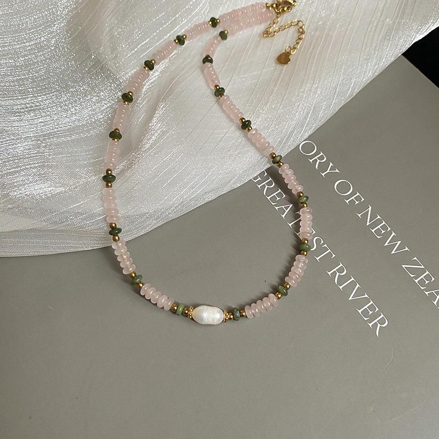 Summer dopamine stained glass crystal beaded necklace collarbone chain design sense niche item decoration