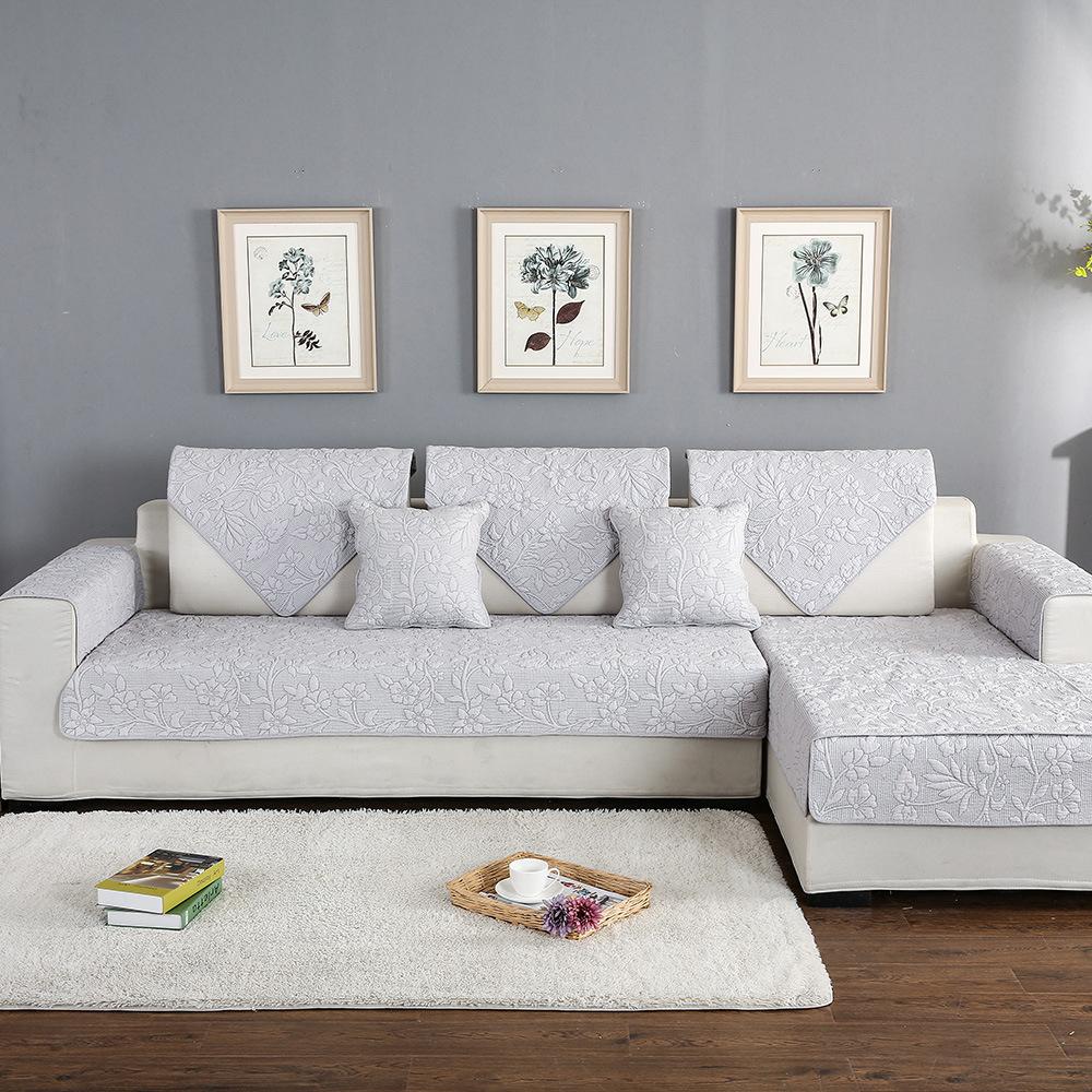 

Modern Simple Fabric Sofa Cushion European Cotton Embroidery Non-Slip Cover Universal Four Seasons Sofa Towel Slipcover 70*70