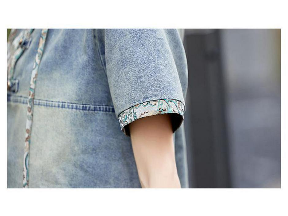 Conjunto de Saia Jeans com Capuz Bordada Chinesa Retrô para Mulheres - Verão 2026