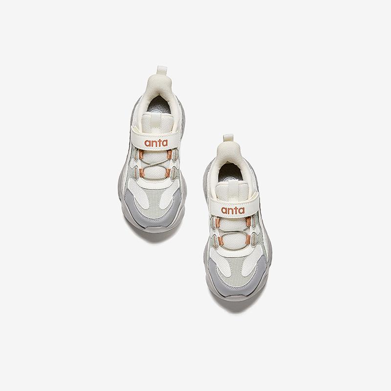 Anta Kids Mesh Comfortable Versatile Lightweight Shock Absorbing Low Top Casual Shoes Kids sneaker White Gray A22449943-1