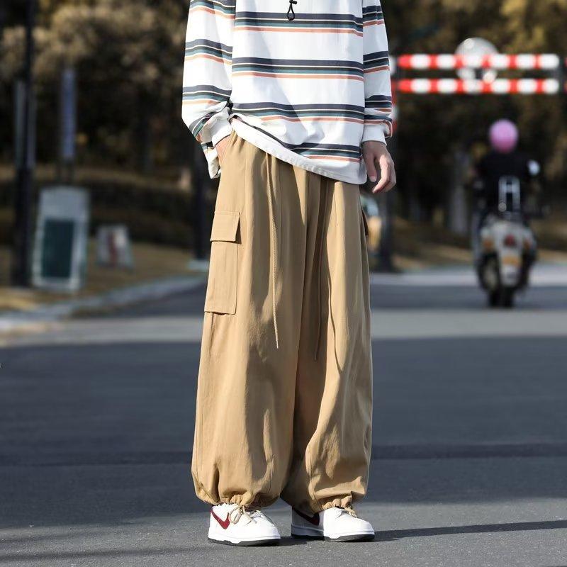Multi-pocket overalls men's Korean version of trendy ins loose leggings men's pants handsome solid color casual pants