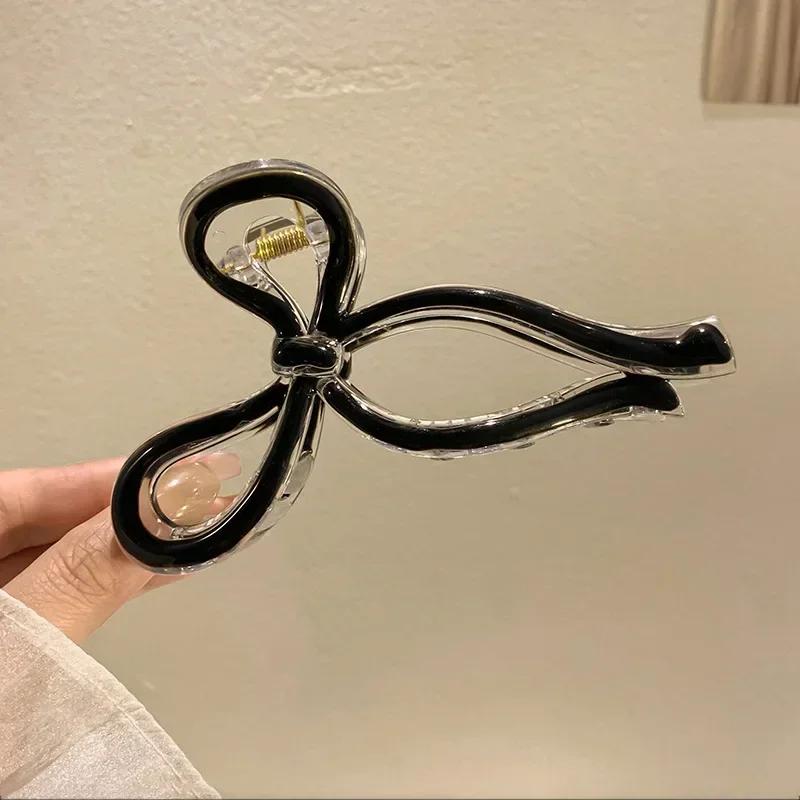 Gradient Temperament Hair Claw for Women Female Shark Clip Sweet Bow Hair Grabber Back Head Hair Clip Korean Styling Accessories
