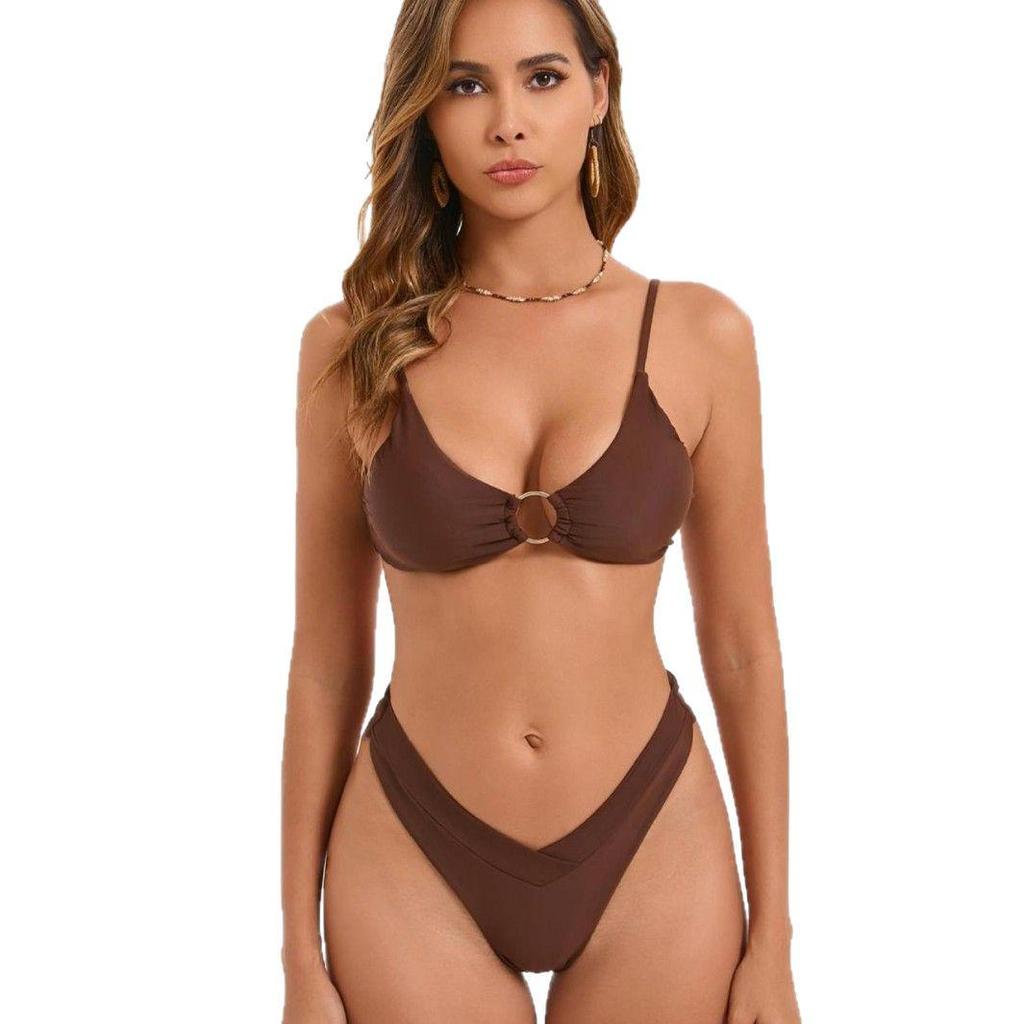 2025 Europäischer & Amerikanischer Doppelseitiger Nylon Einfarbiger Sexy Bikini Badeanzug