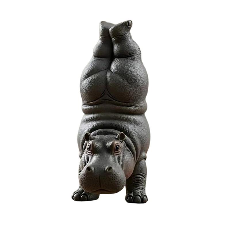 Yoga Hippopotamus Resin Statue, Hand‑made Animal Figurine, Decorative Table Ornament for Yoga Lovers Gift