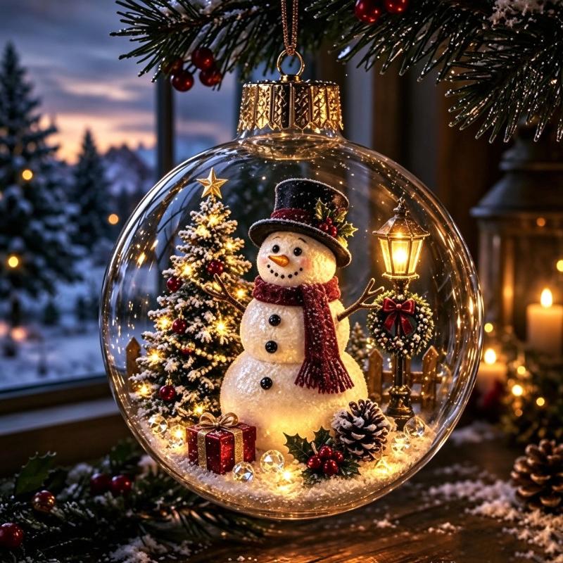 1Pcs Santa Claus Themed Clear Plastic Christmas Ball Ornament Led Light Hanging Decor For Christmas Tree Party Decoration