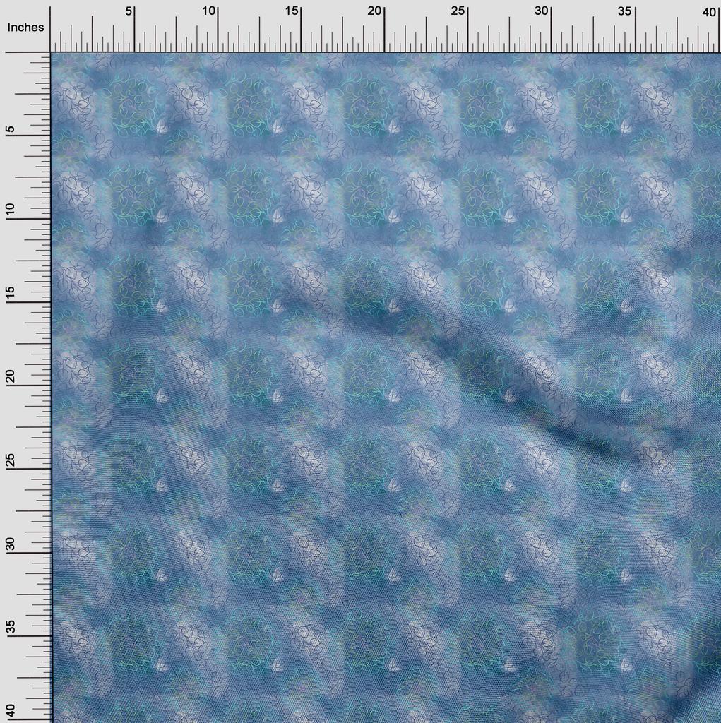 oneOone Cotton Flex Medium Blue Fabric Leaves Dress Material Fabric Print Fabric By The Yard 40 Inch