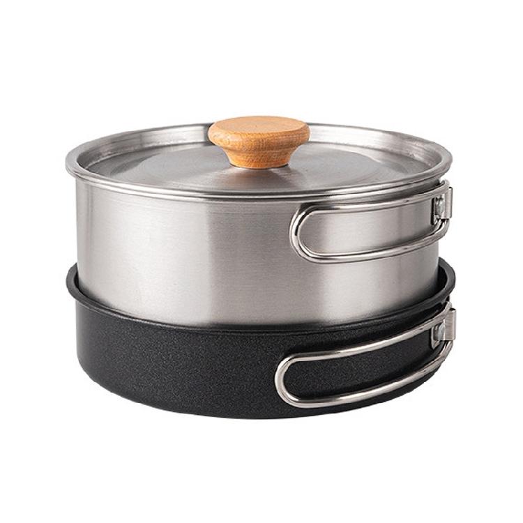 Stainless Steel Camping Cookware Set with Folding Lid Camping Pot Pan Kettle Set