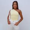 Women's Winter One-Shoulder Backless Ruched Tank Top T-Shirt: Solid Color, European & American Style