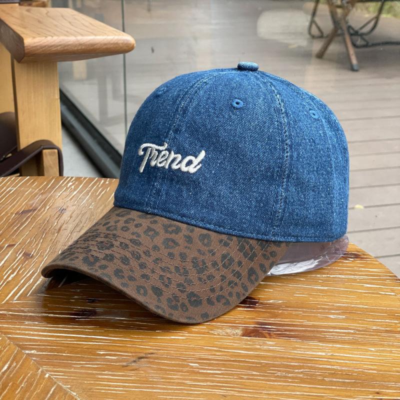 Leopard print splicing denim baseball cap children's new wide brim show face small couple hip-hop cap male tide