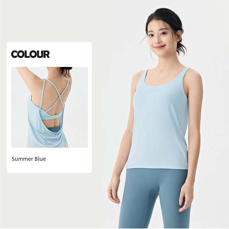 Foreign Trade Yoga Clothes With Chest Pad Fake Two-Piece Sexy Beauty Back Sports Quick-Drying Vest Cover up Loose Fitness Top Women
