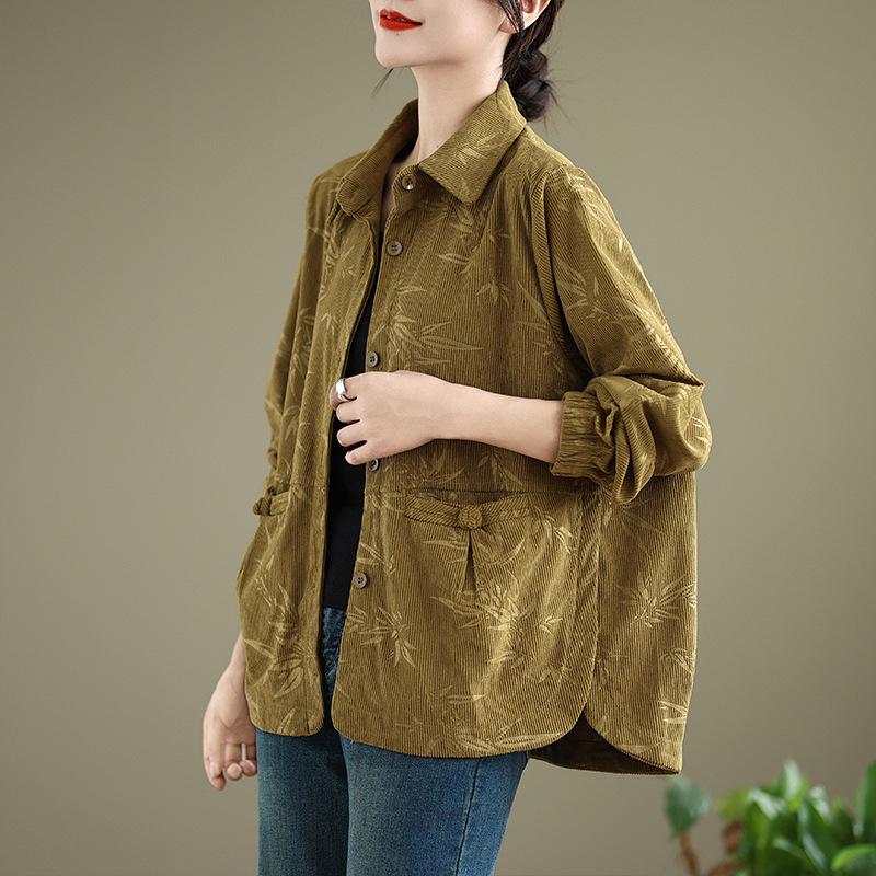 

2026 Retro Plus Size Corduroy Cardigan for Middle-Aged Women - Spring & Autumn Petite Casual Jacket XL жёлтый