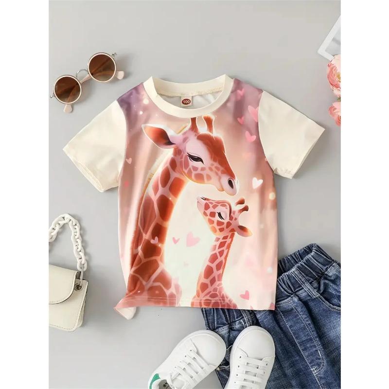Girls' Clothing Cute Animal Elephant & Deer 3d Print Fashion Casual T-Shirts Funny Girls' T-Shirts