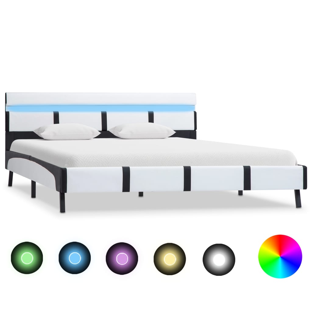 LED Platform Bed Frame in White Faux Leather 140x200 cm