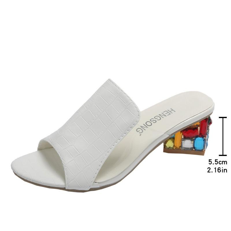 New women's thick heel high heels summer large size color matching one-word slippers wish