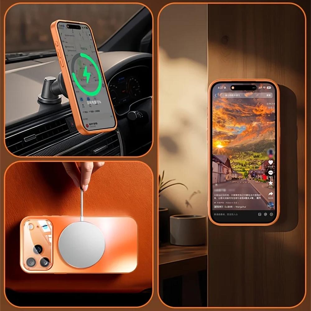 Luxury For iPhone 17 16 15 14 13 12 11 Pro Max Plus Glass Camera Lens Protection Case For Magesafe Magnetic Wireless Charging Phone Cover