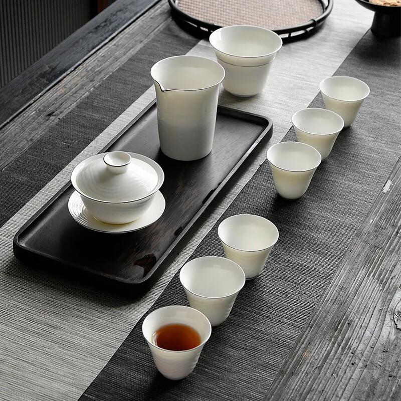 Chaxun Embossed Ceramic Gaiwan Tea Cup Set, 10-Piece Gift Box
