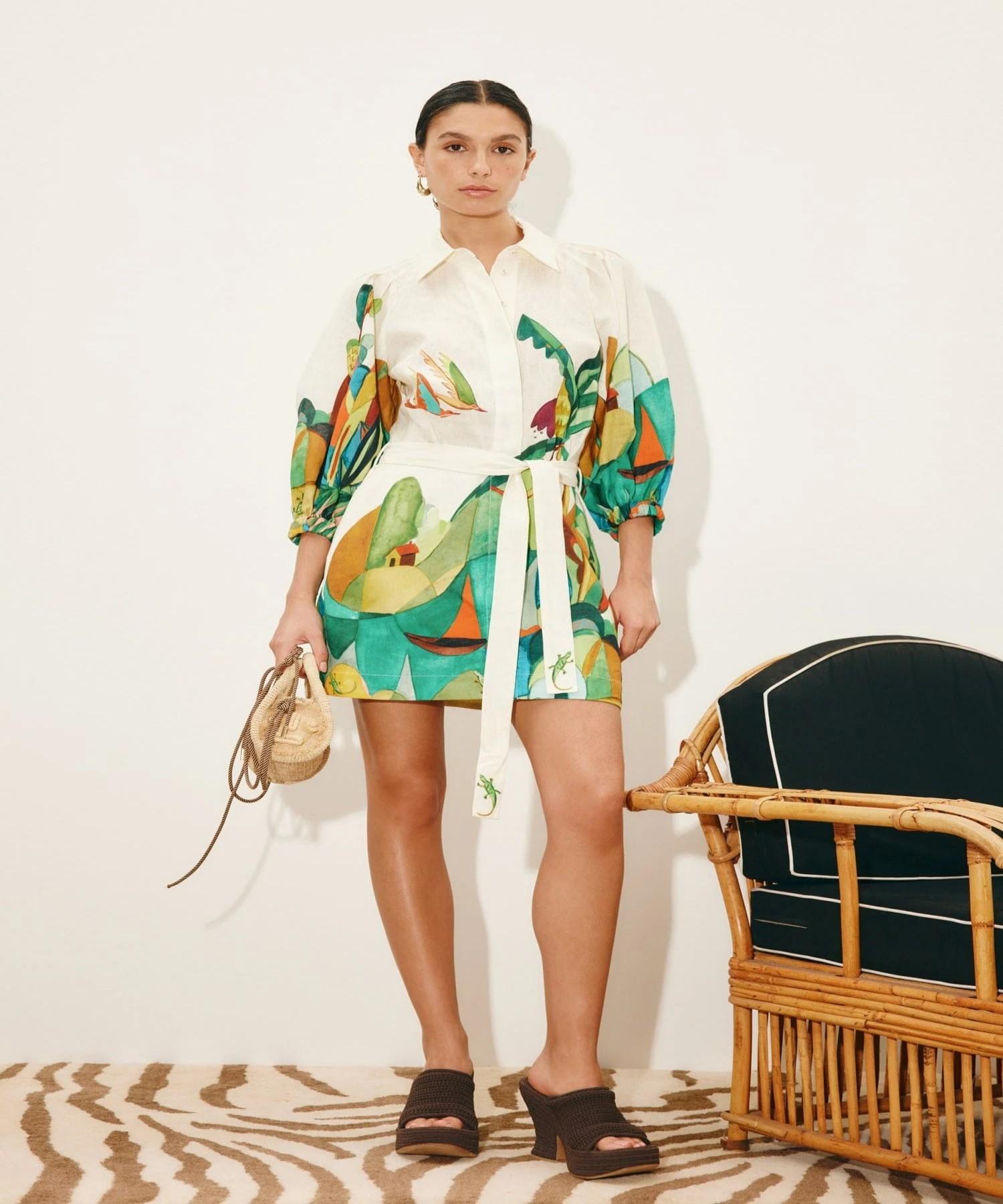 Europe and America 2026 New Fashion Personality Versatile Linen Shirt Cardigan Belt Dress S