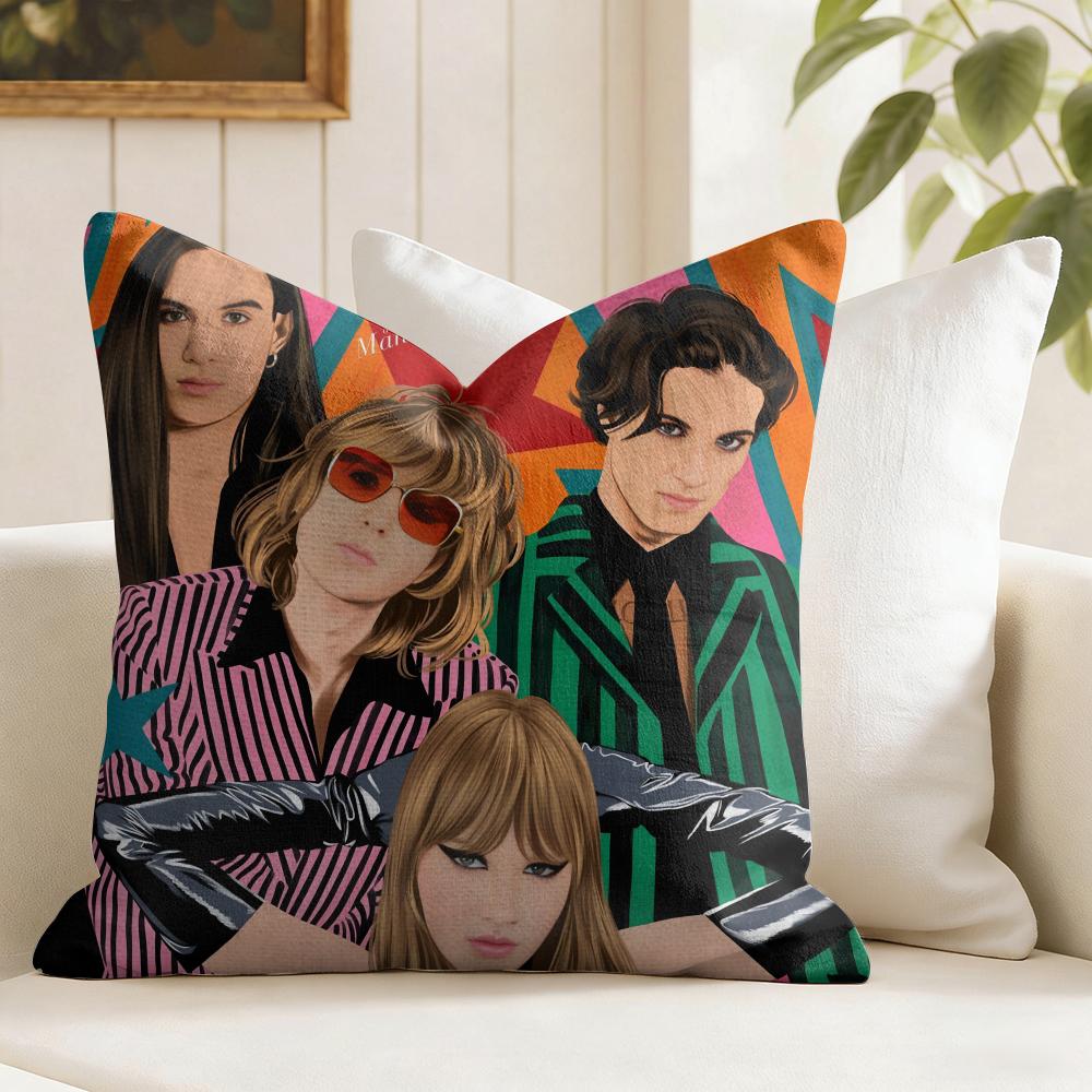 MManeskin Rock Band Cushion Cover Eco Linen Pillow Case DoubleSided Print Breathable Durable Zipper Home Decor Gift