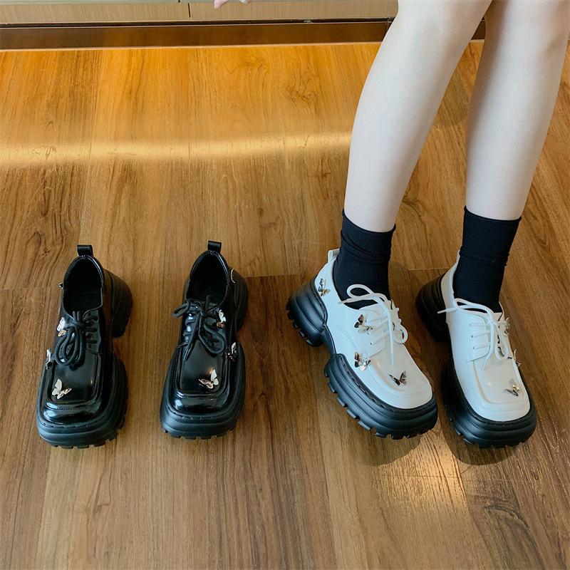 2025 spring and autumn new square head retro Mary Jane shoes butterfly big head small leather shoes platform muffin single shoes women