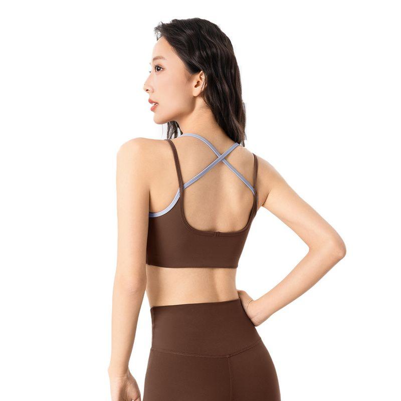Lu Same Style Double-Shoulder Strap Sling Sports Intimates Women's Fixed Cup Bubble Wrap Running Beauty Back Yoga Vest Workout Bra