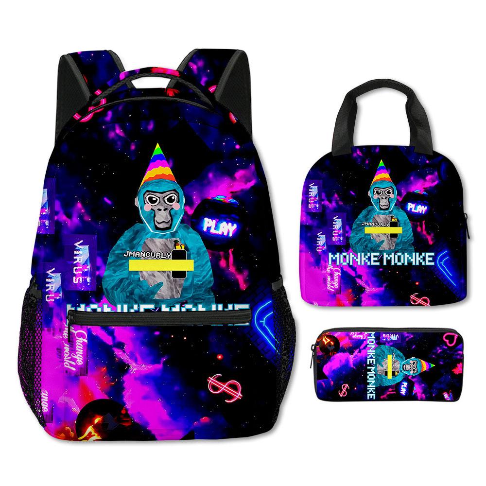 Fashion Novelty Cool Novelty Gorilla tag 3D Print 3pcs/Set Student School Bags Laptop Backpack Crossbody Lunch bag Pencil Case